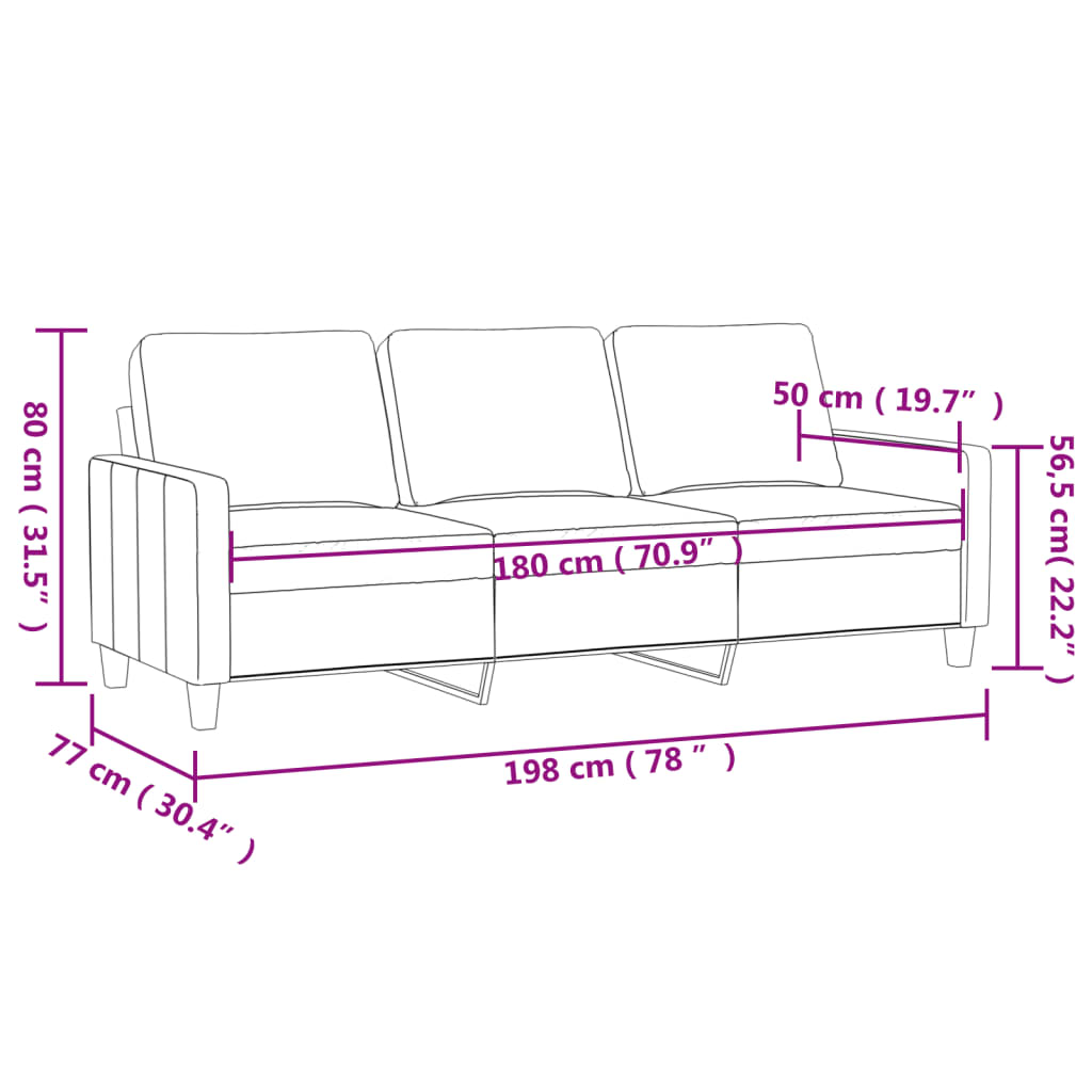 3 személyes sötétszürke bársony kanapé 180 cm