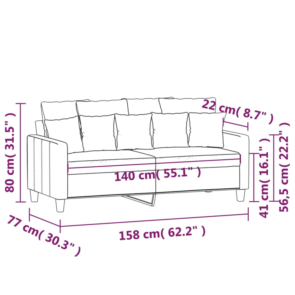 kétszemélyes világosszürke szövetkanapé 140 cm