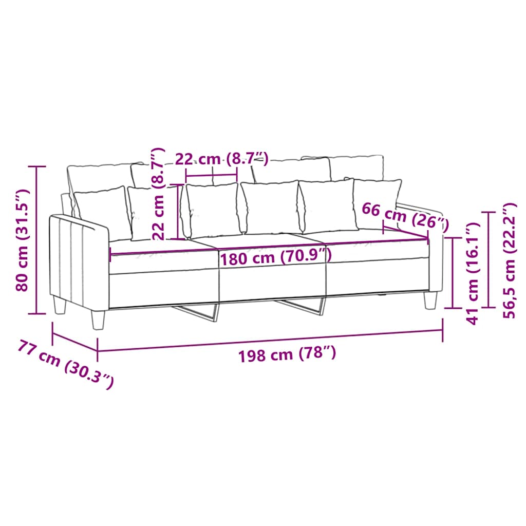 3 személyes fekete szövetkanapé 180 cm