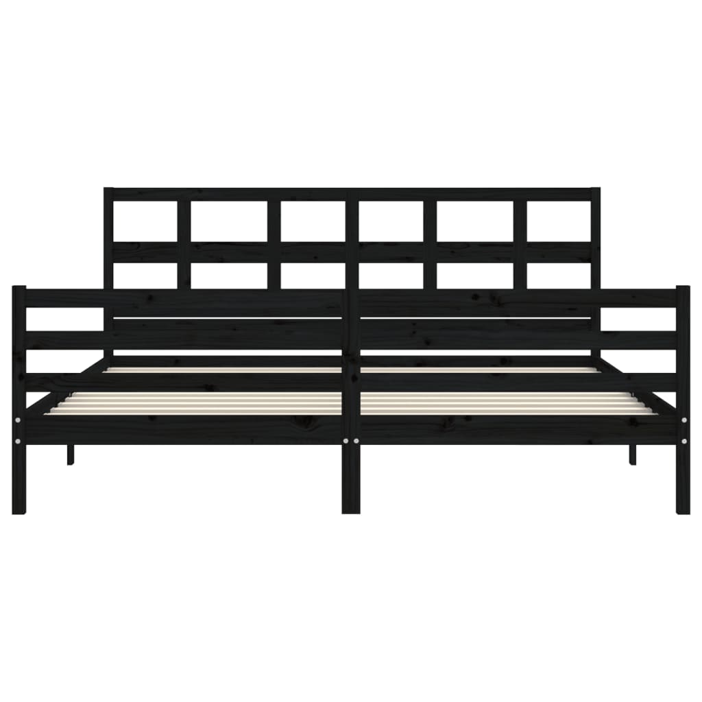 fekete tömör fa ágykeret fejtámlával 200 x 200 cm