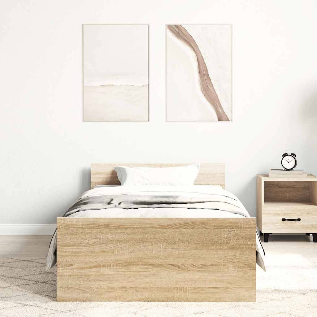 sonoma tölgy színű szerelt fa ágykeret matrac nélkül 90x200 cm