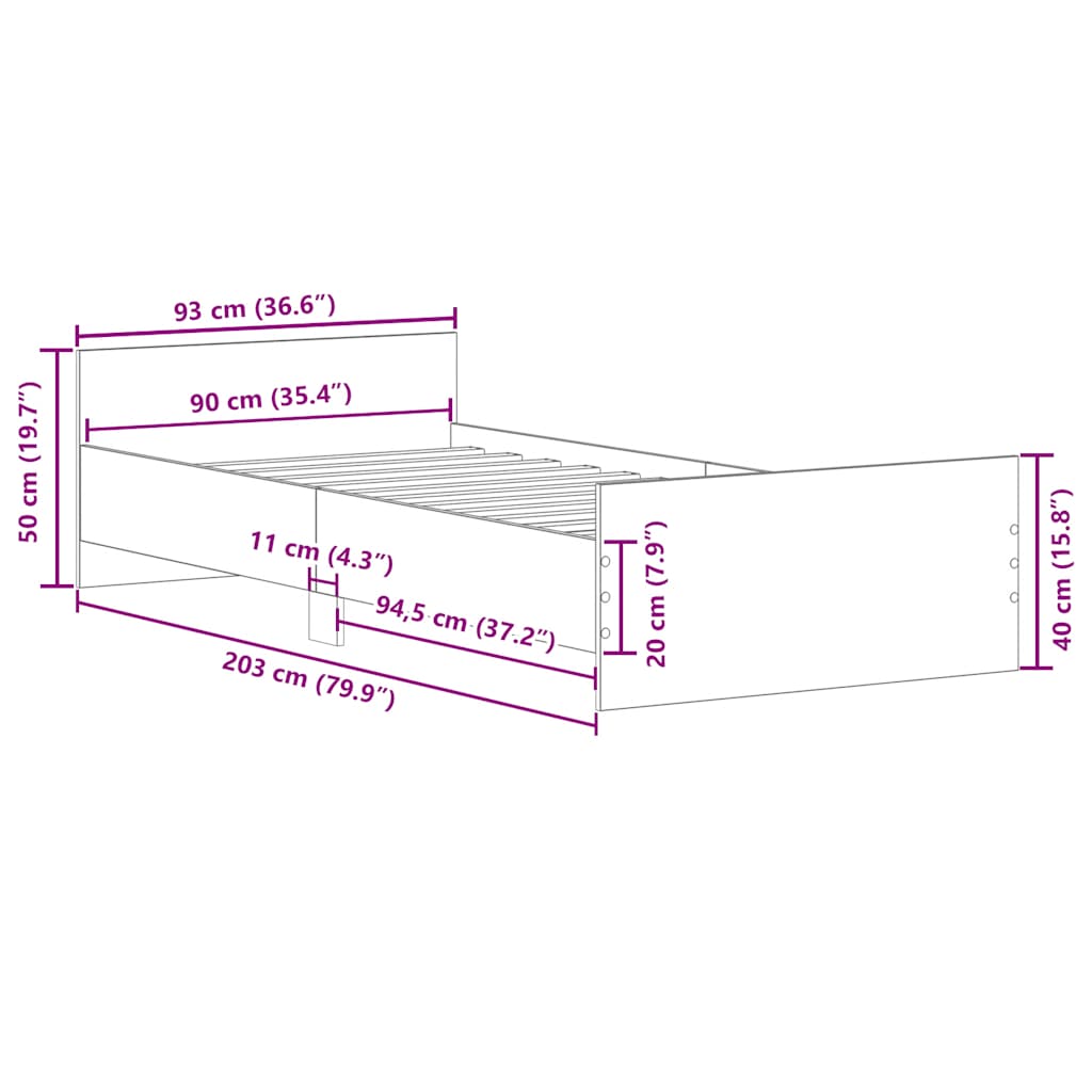 sonoma tölgy színű szerelt fa ágykeret matrac nélkül 90x200 cm