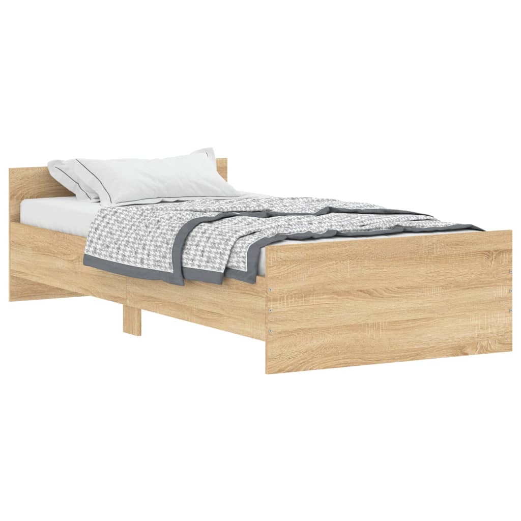 sonoma tölgy színű szerelt fa ágykeret matrac nélkül 100x200 cm