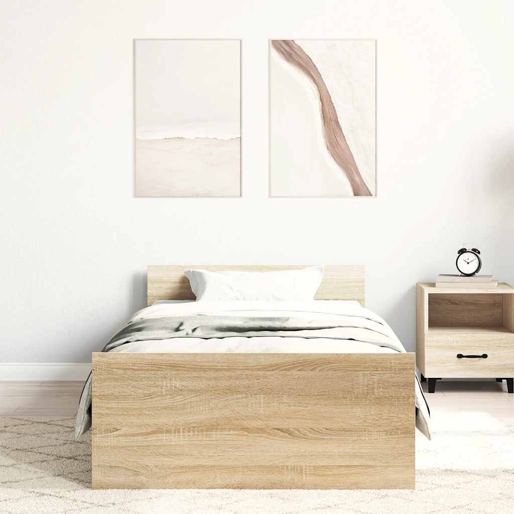 sonoma tölgy színű szerelt fa ágykeret matrac nélkül 100x200 cm
