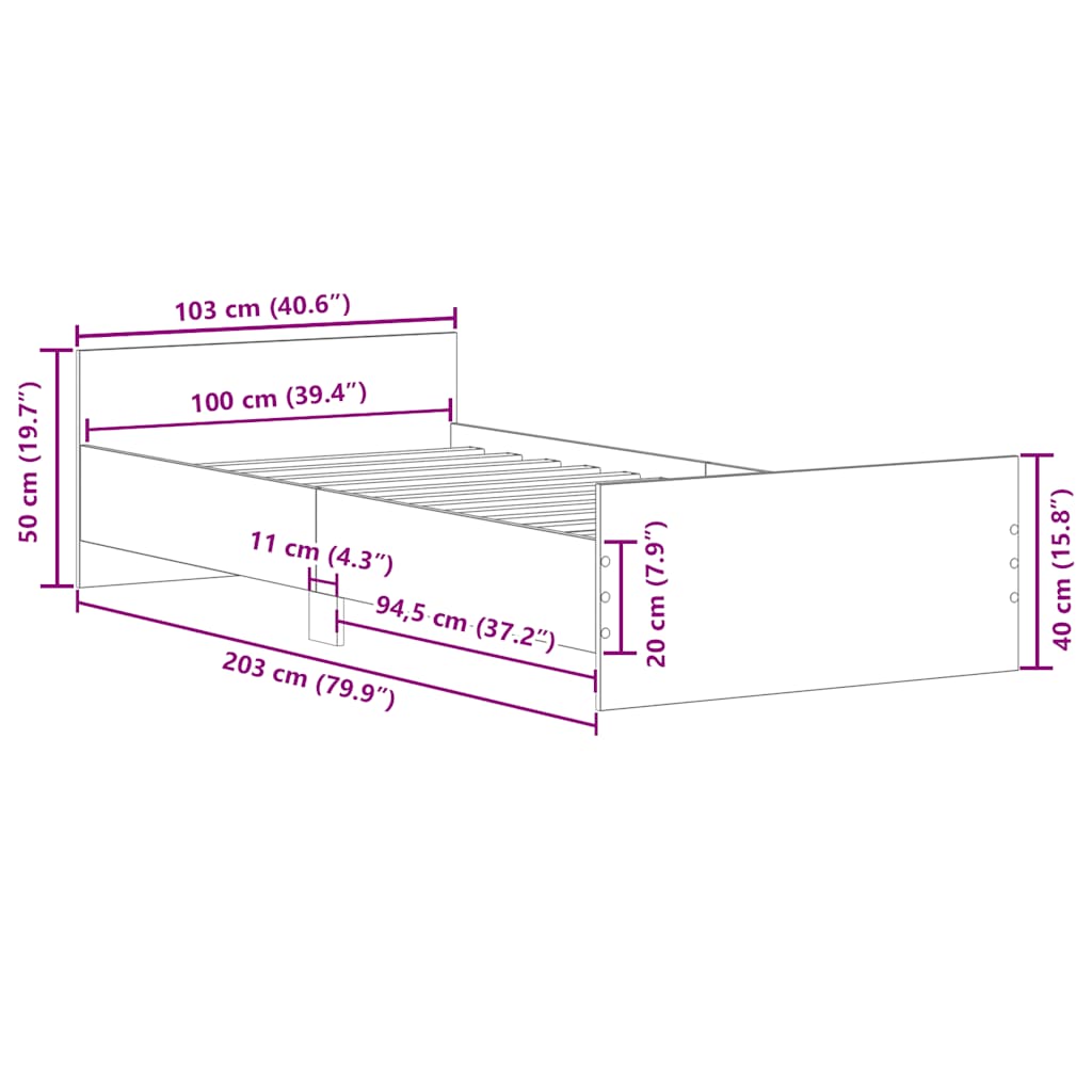 sonoma tölgy színű szerelt fa ágykeret matrac nélkül 100x200 cm