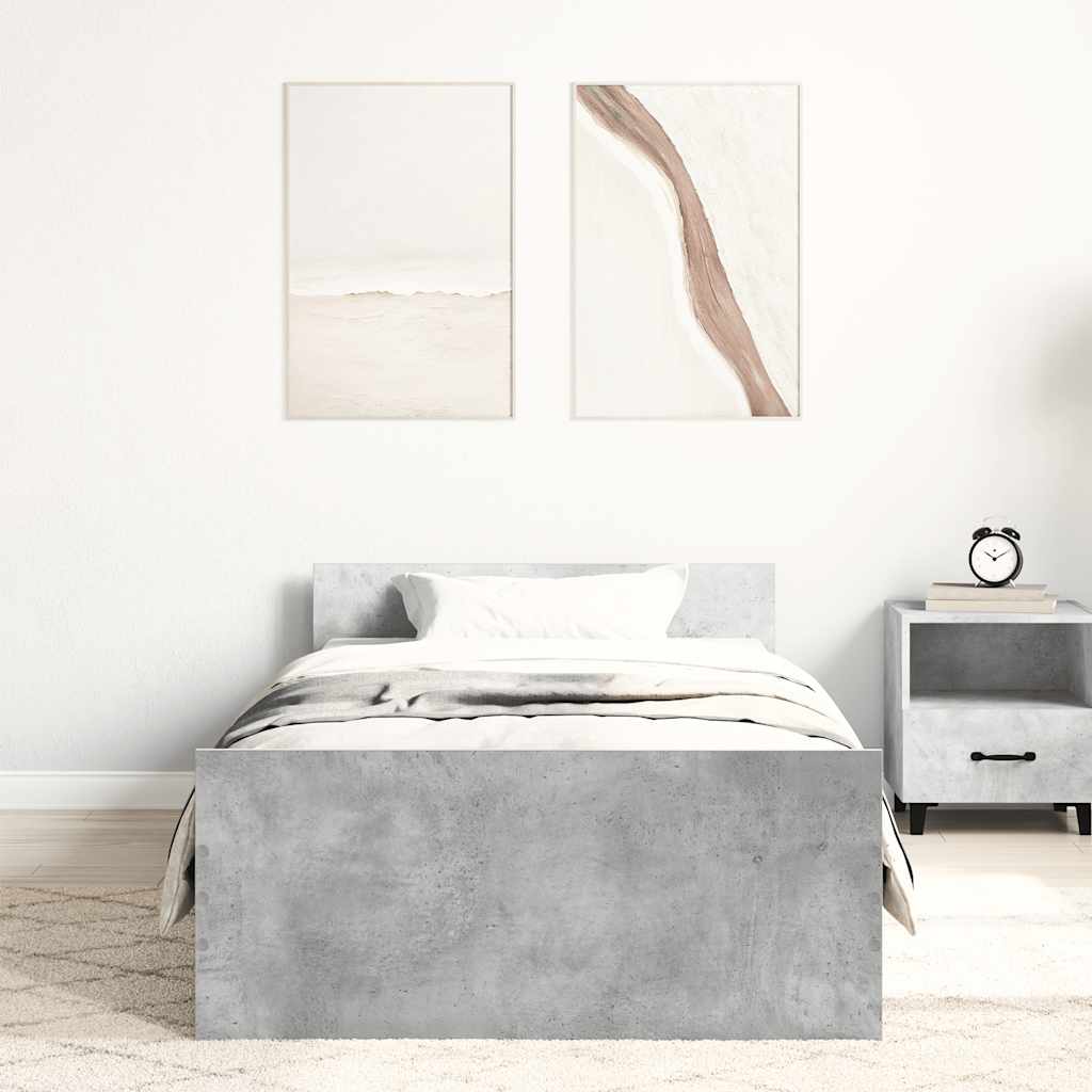 betonszürke szerelt fa ágykeret 100 x 200 cm