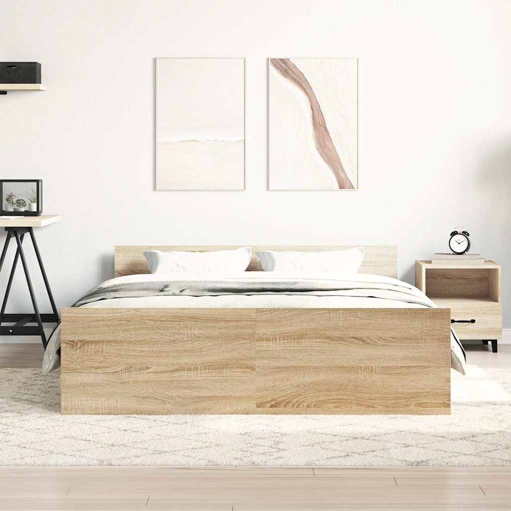 sonoma tölgy színű ágykeret fej- és lábtámlával 120 x 200 cm