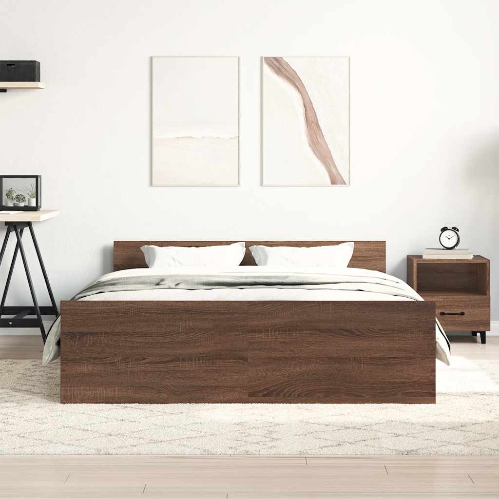 barna tölgyszínű fém ágykeret fej- és lábtámlával 140 x 200 cm