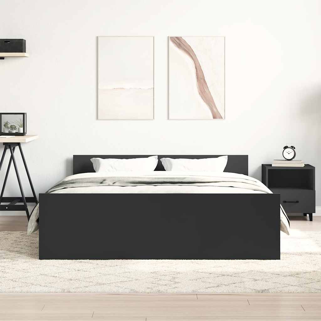 fekete ágykeret fej- és lábtámlával 140 x 190 cm