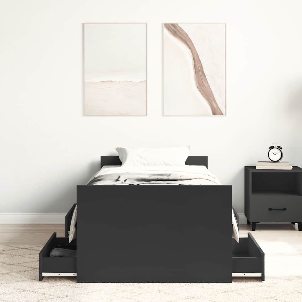 fekete ágykeret fej- és lábtámlával 100 x 200 cm