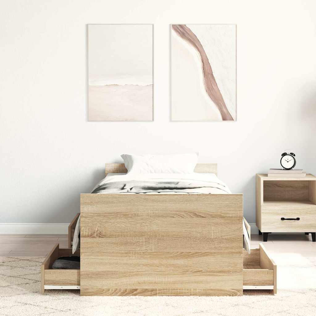 sonoma tölgy színű ágykeret fej- és lábtámlával 90 x 200 cm