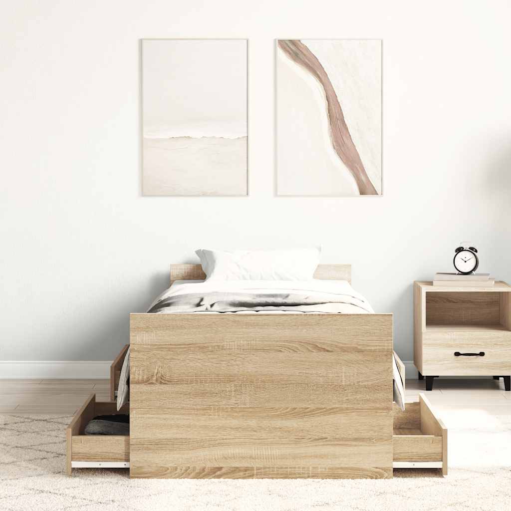 sonoma tölgy színű ágykeret fej- és lábtámlával 90 x 190 cm