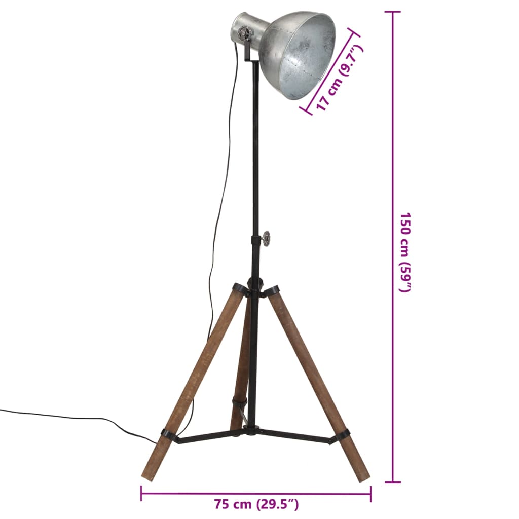 vintage ezüst állólámpa 25 W 75x75x90-150 cm E27