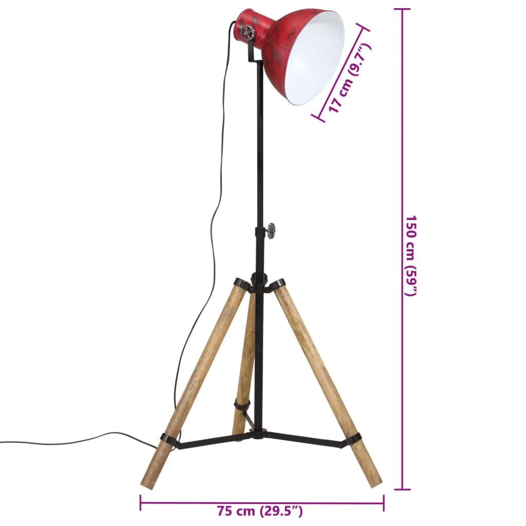 kopott piros fali lámpa 25 W 75x75x90-150 cm E27