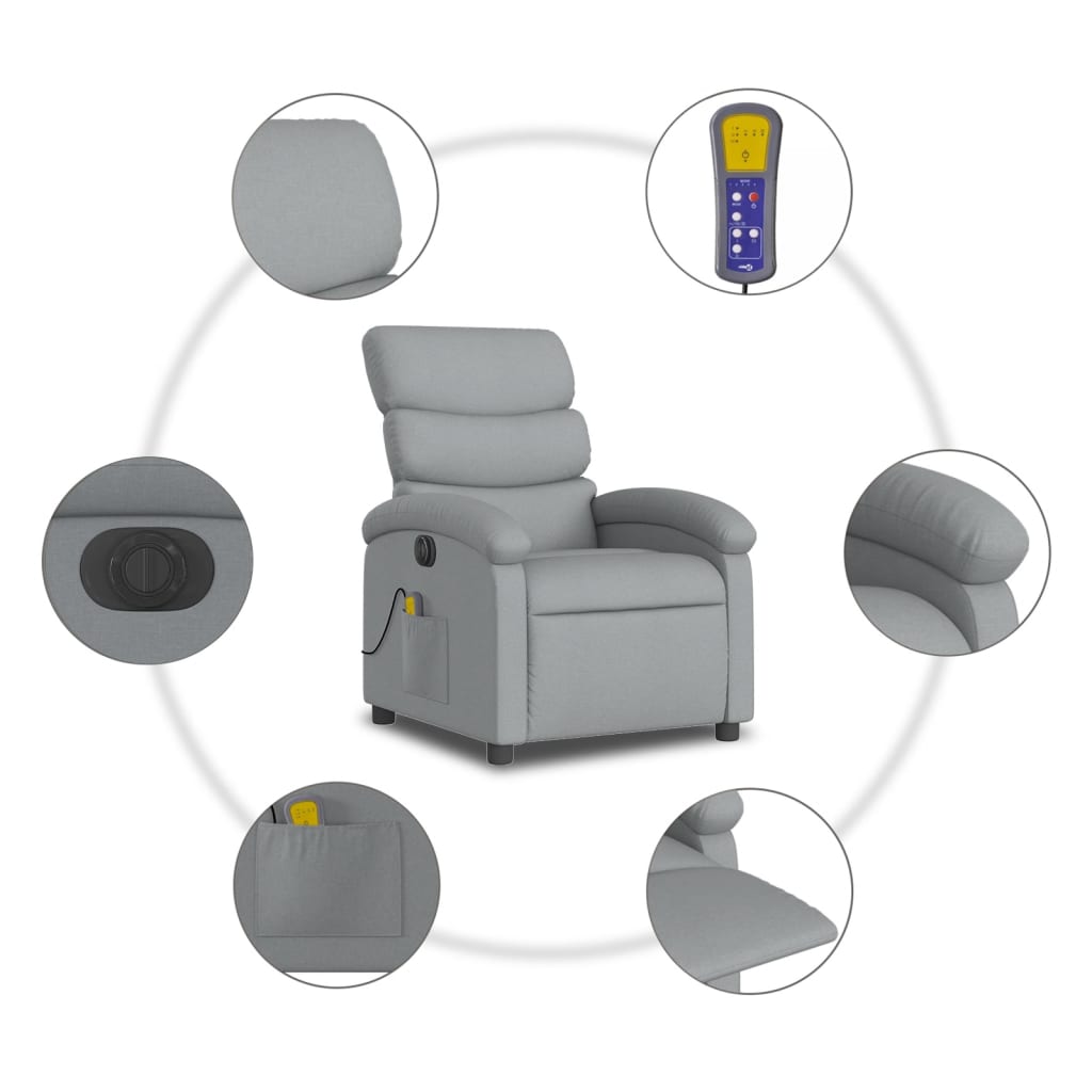 világosszürke szövet dönthető elektromos masszázsfotel