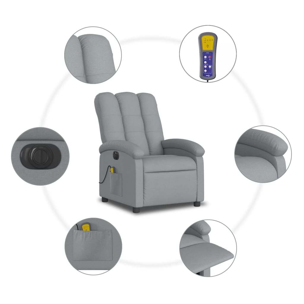 világosszürke szövet dönthető elektromos masszázsfotel