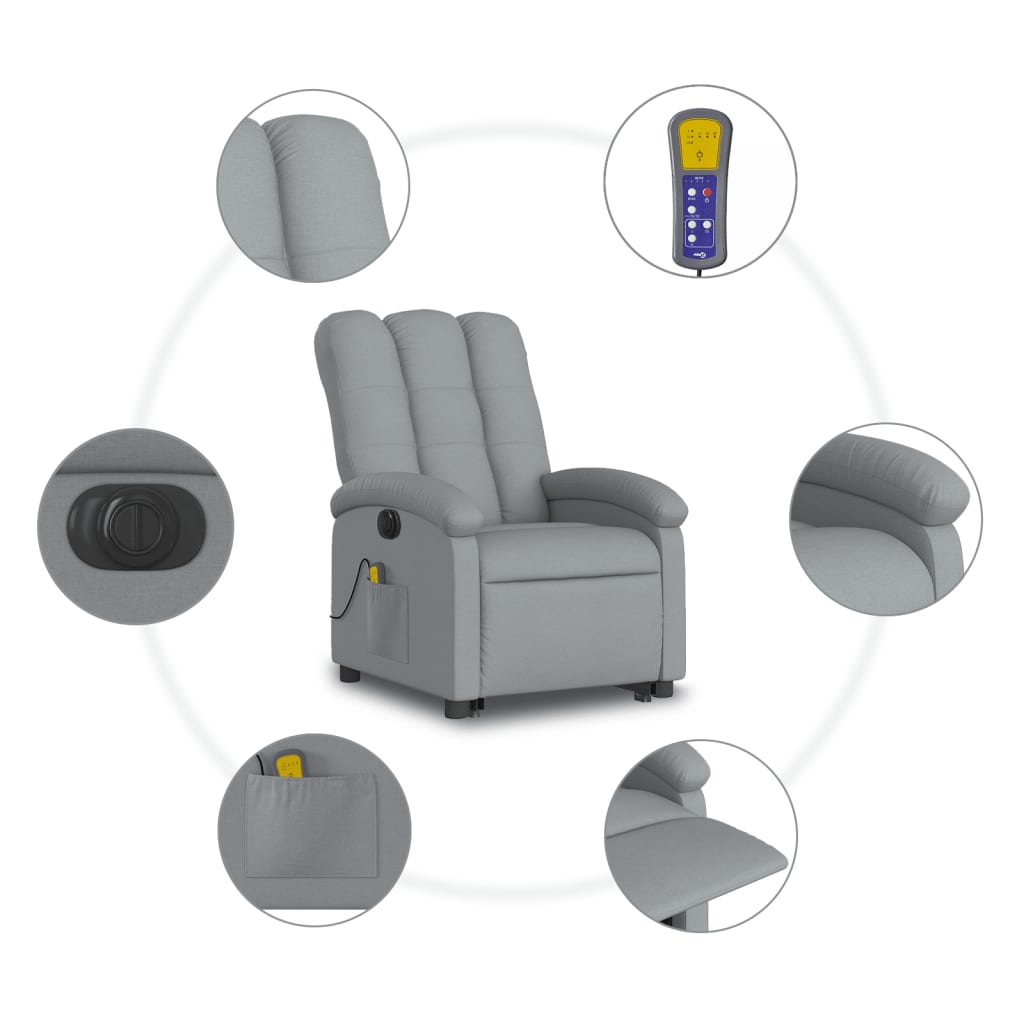világosszürke szövet dönthető elektromos álló masszázsfotel
