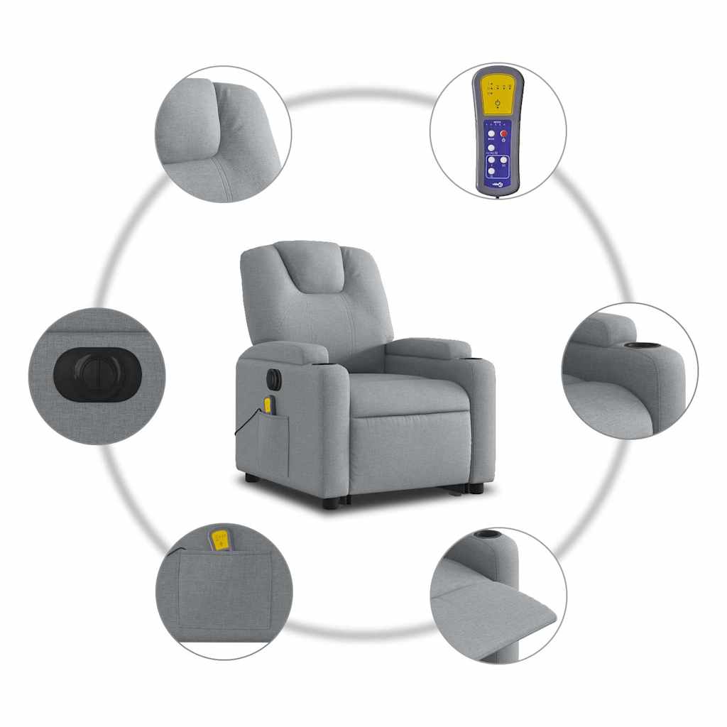 világosszürke szövet dönthető elektromos álló masszázsfotel