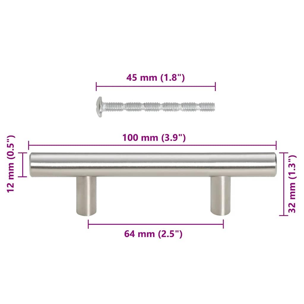 10 db ezüst rozsdamentes acél szekrényfogantyú 64 mm