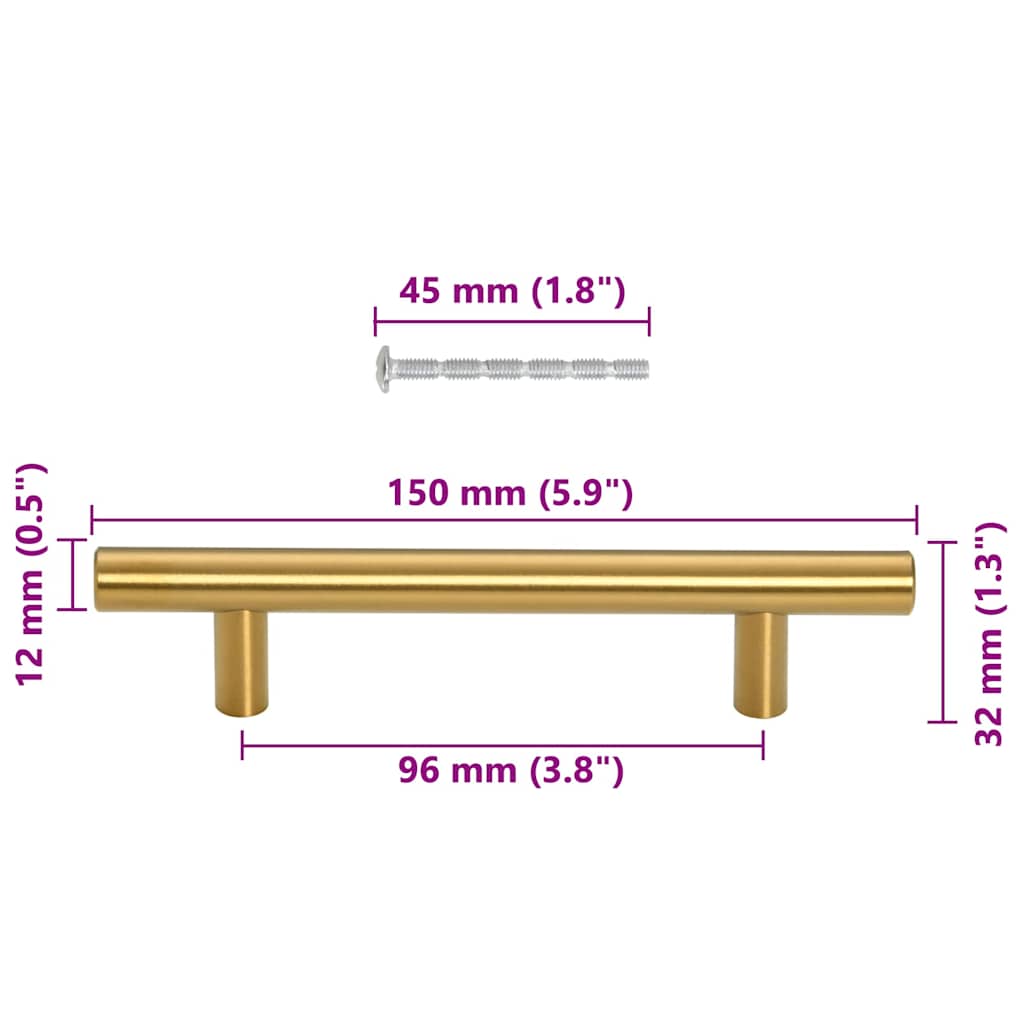 10 db aranyszínű rozsdamentes acél szekrényfogantyú 96 mm