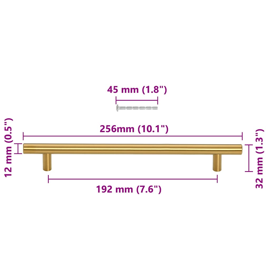 5 db aranyszínű rozsdamentes acél szekrényfogantyú 192 mm