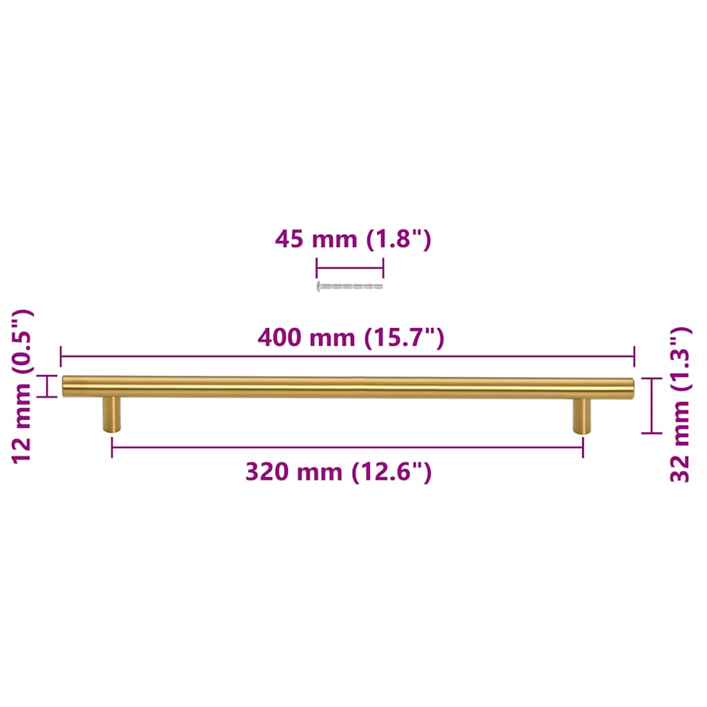 5 db aranyszínű rozsdamentes acél szekrényfogantyú 320 mm