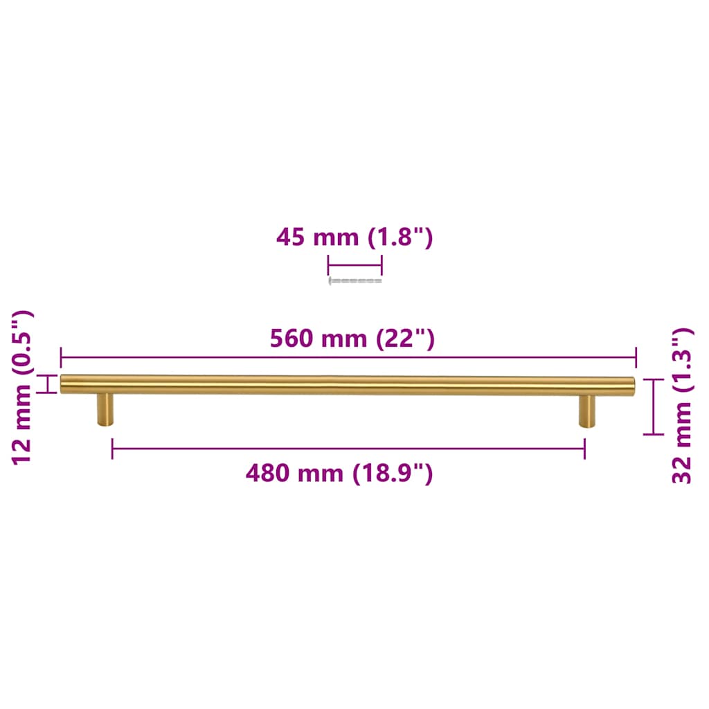 5 db aranyszínű rozsdamentes acél szekrényfogantyú 480 mm