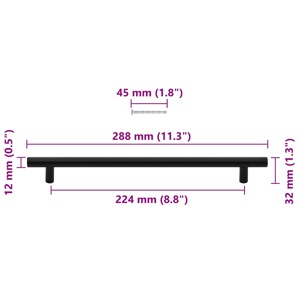 5 db fekete rozsdamentes acél szekrényfogantyú 224 mm