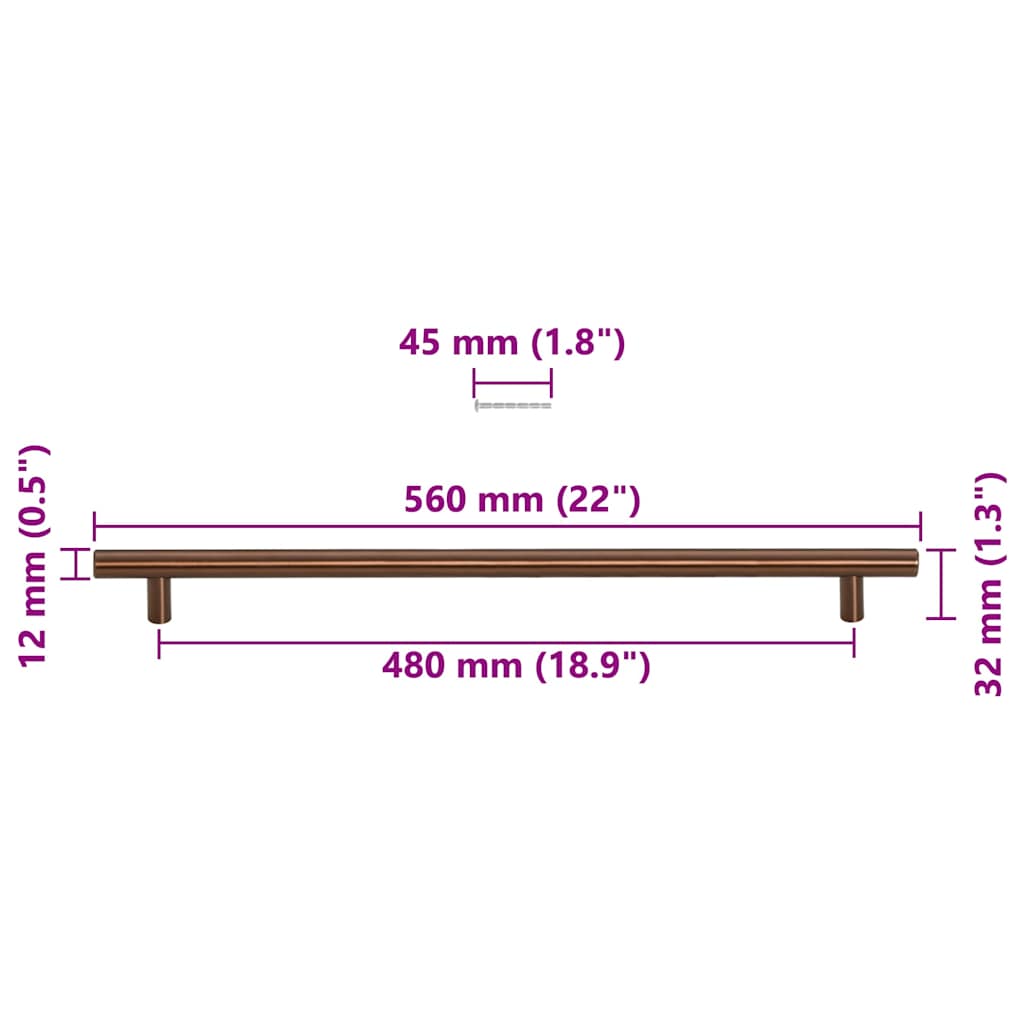 5 db bronz rozsdamentes acél szekrényfogantyú 480 mm