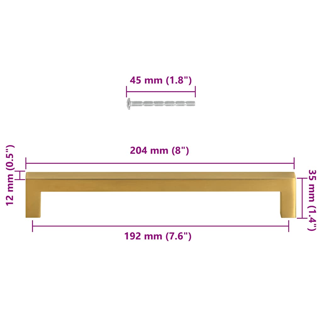 5 db aranyszínű rozsdamentes acél szekrényfogantyú 192 mm