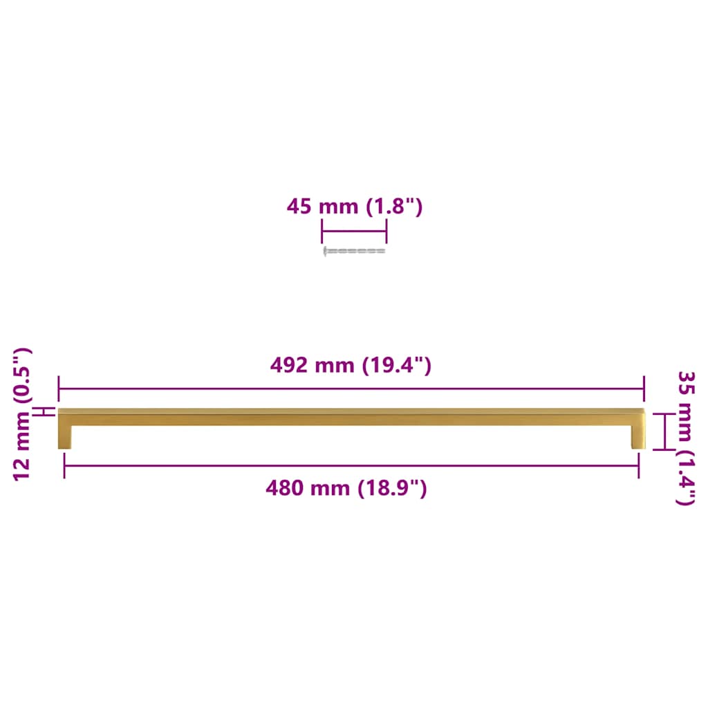 5 db aranyszínű rozsdamentes acél szekrényfogantyú 480 mm