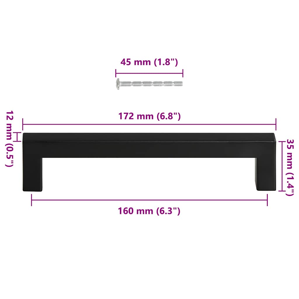 10 db fekete rozsdamentes acél szekrényfogantyú 160 mm