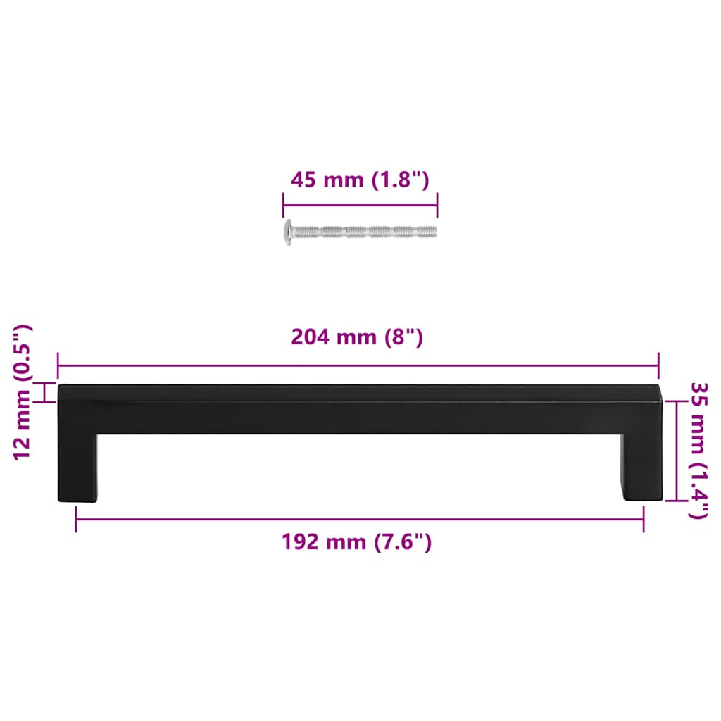 5 db fekete rozsdamentes acél szekrényfogantyú 192 mm