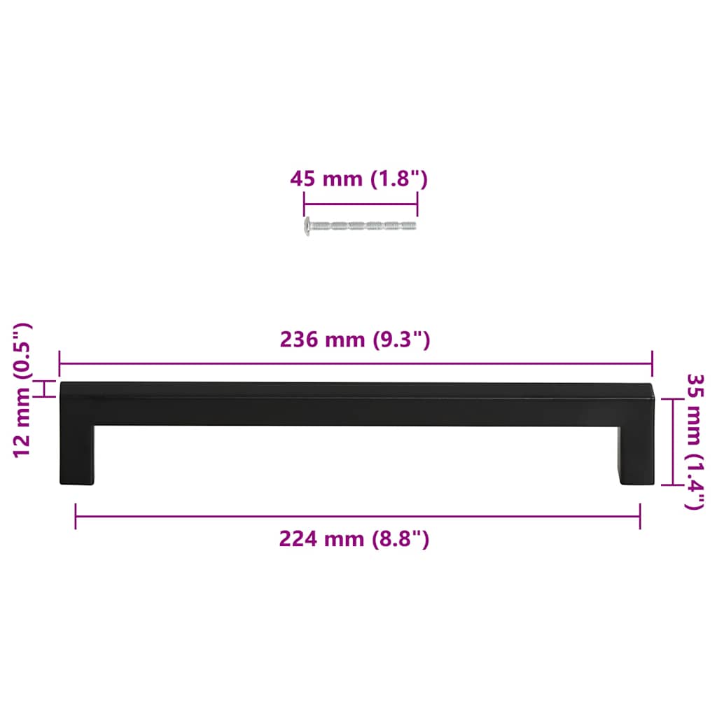 5 db fekete rozsdamentes acél szekrényfogantyú 224 mm