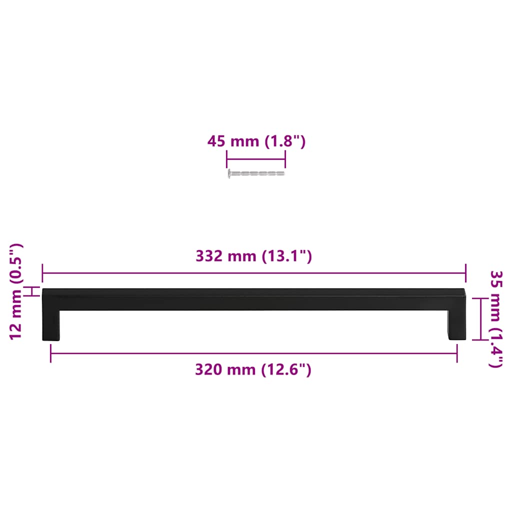 5 db fekete rozsdamentes acél szekrényfogantyú 320 mm