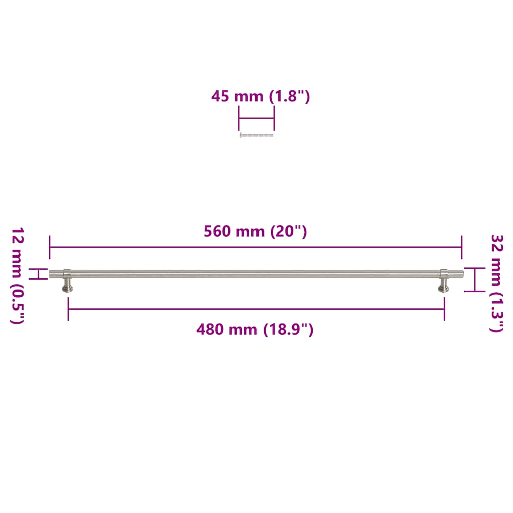 5 db ezüst rozsdamentes acél szekrényfogantyú 480 mm