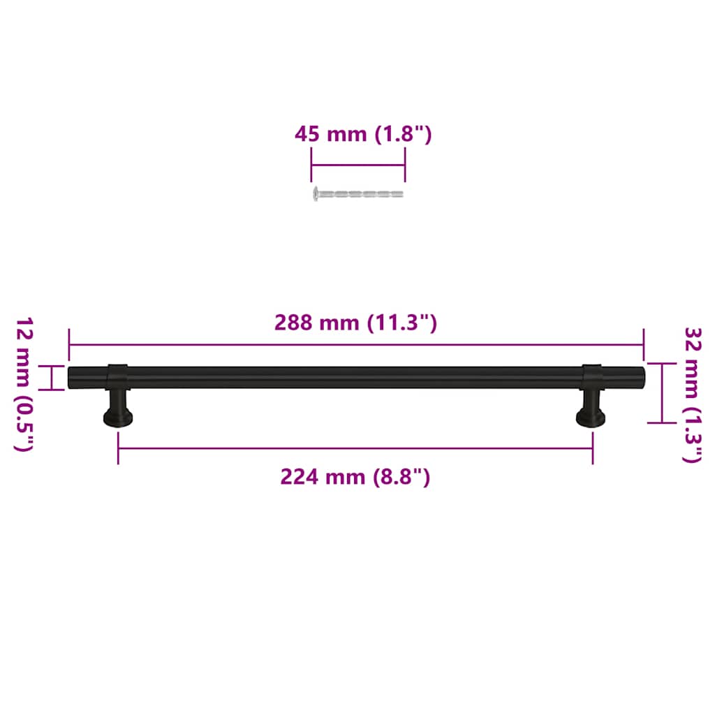 5 db fekete rozsdamentes acél szekrényfogantyú 224 mm