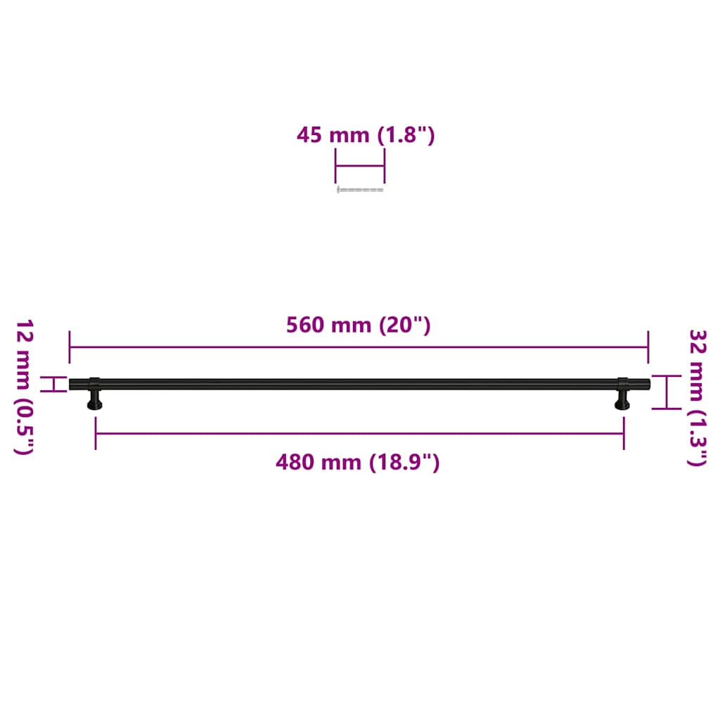 5 db fekete rozsdamentes acél szekrényfogantyú 480 mm