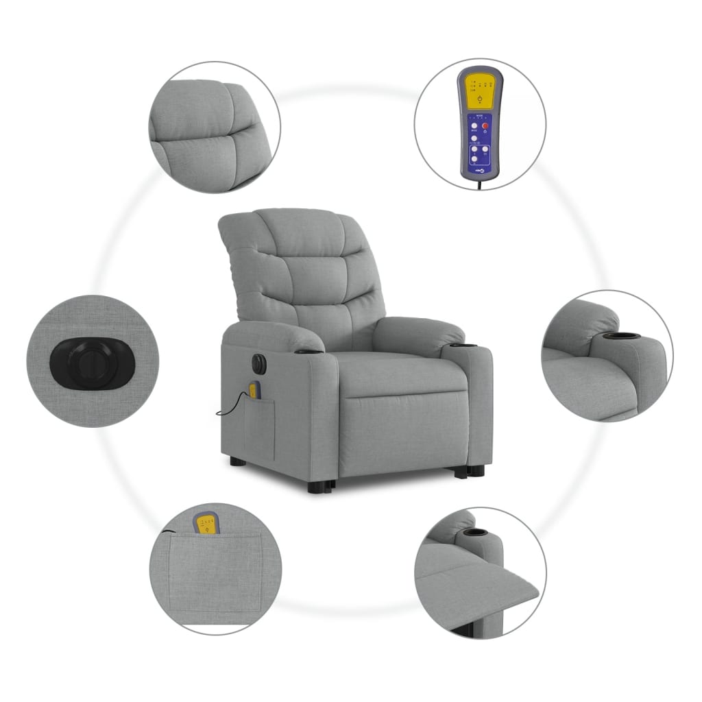 világosszürke szövet dönthető elektromos álló masszázsfotel