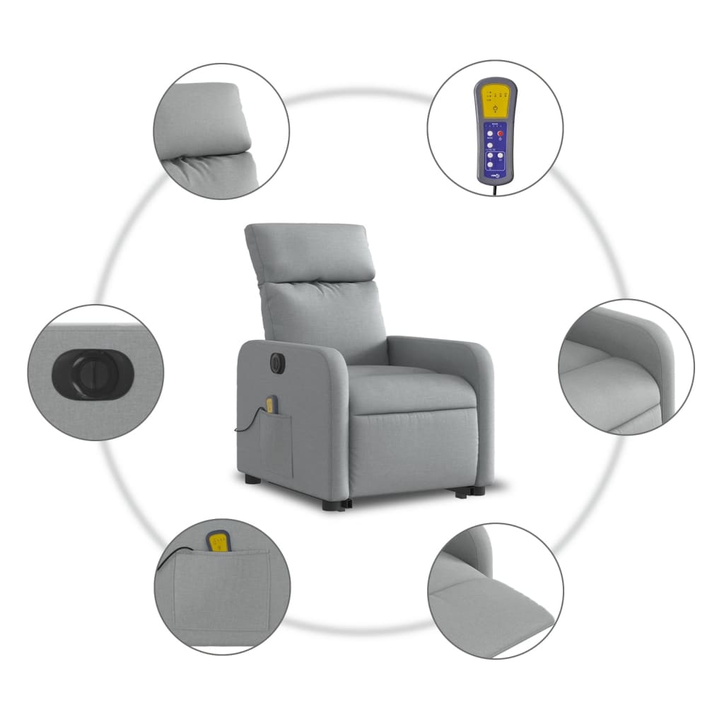 világosszürke szövet dönthető elektromos álló masszázsfotel