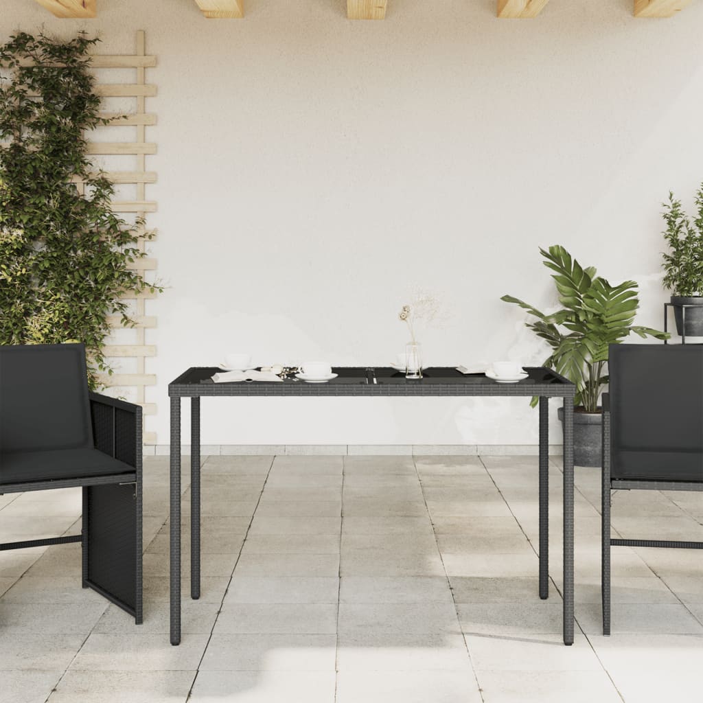 fekete polyrattan üveglapos kerti asztal 115x54x74 cm