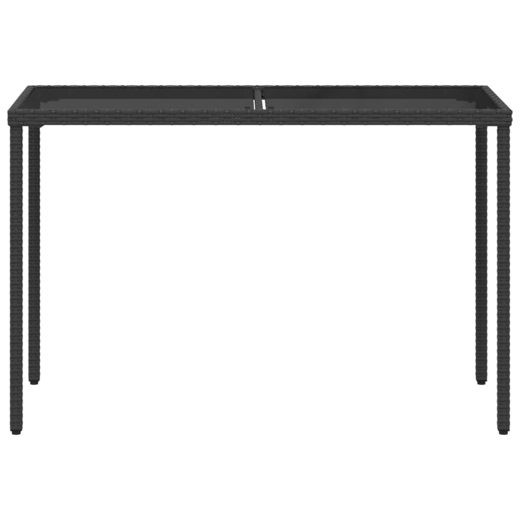 fekete polyrattan üveglapos kerti asztal 115x54x74 cm