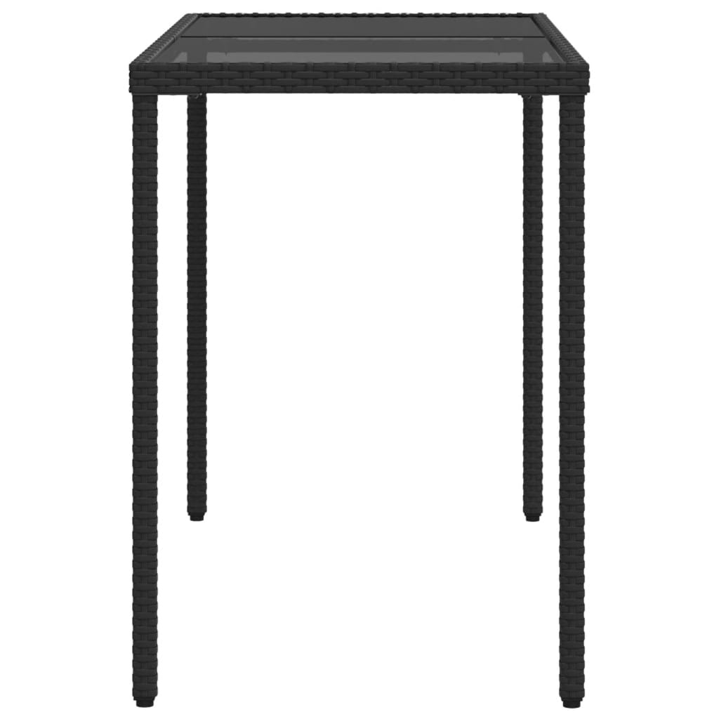 fekete polyrattan üveglapos kerti asztal 115x54x74 cm