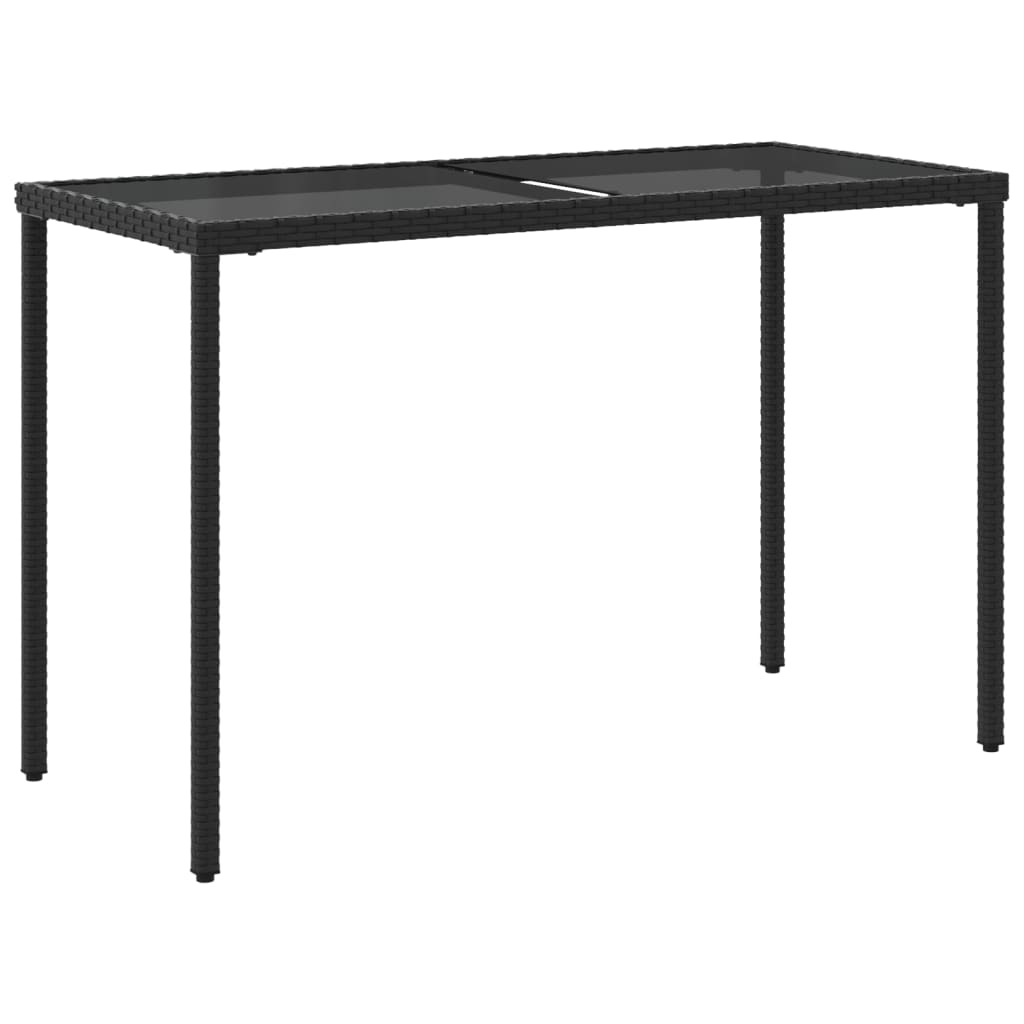 fekete polyrattan üveglapos kerti asztal 115x54x74 cm