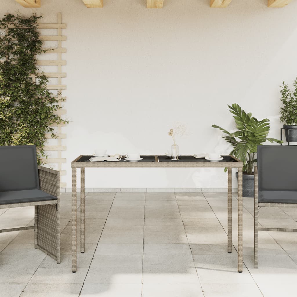 szürke polyrattan üveglapos kerti asztal 115x54x74 cm