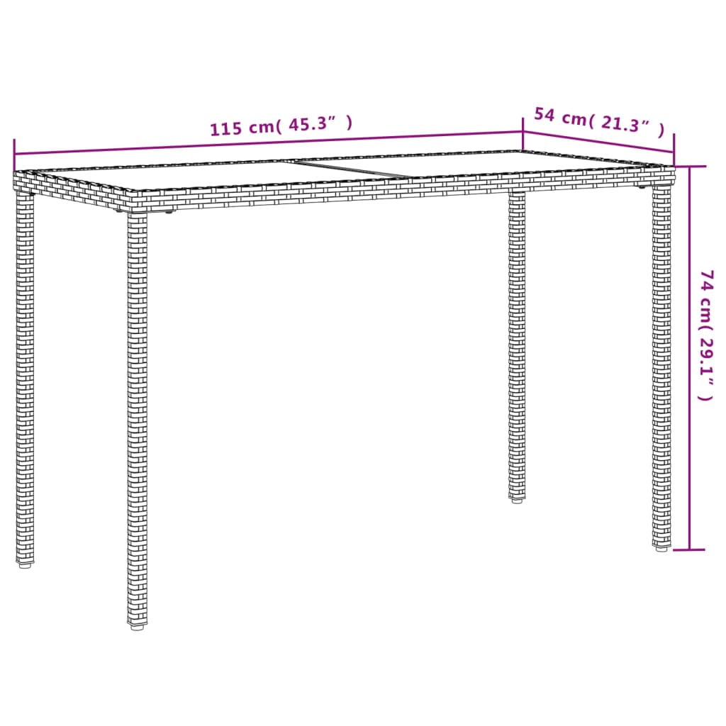 bézs polyrattan üveglapos kerti asztal 115x54x74 cm