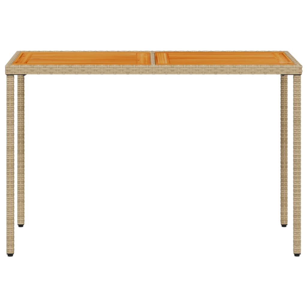 bézs polyrattan akácfa lapos kerti asztal 115x54x74 cm