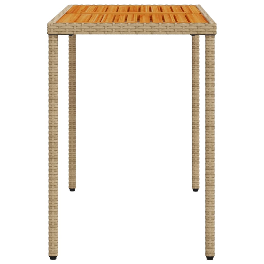bézs polyrattan akácfa lapos kerti asztal 115x54x74 cm