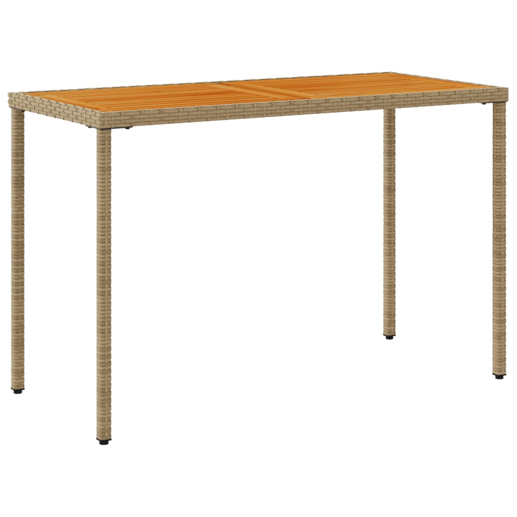 bézs polyrattan akácfa lapos kerti asztal 115x54x74 cm