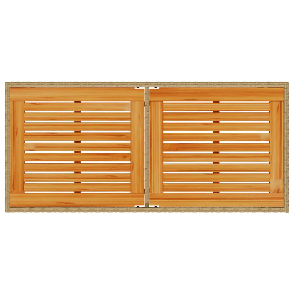 bézs polyrattan akácfa lapos kerti asztal 115x54x74 cm